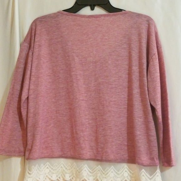 Abound Pink Heather Blouse Lace Trim 3/4 - Picture 2 of 5